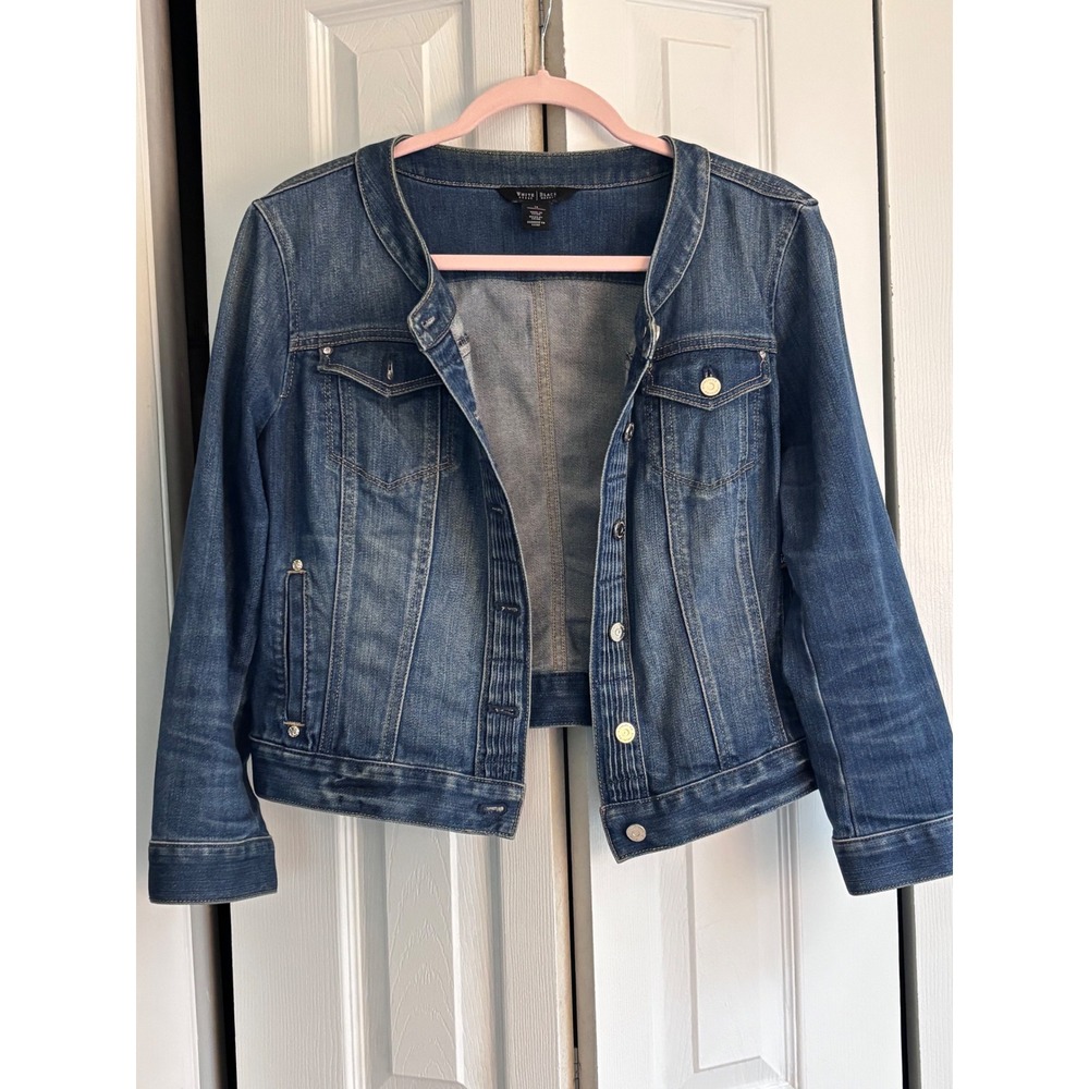 White House Black Market WHBM Cropped Denim Jacket Blue Wash Size 14 - Picture 4 of 12